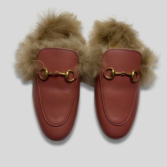 Gucci Shoes - GUCCI Pink Wool-Lined Princetown Slippers Size 35